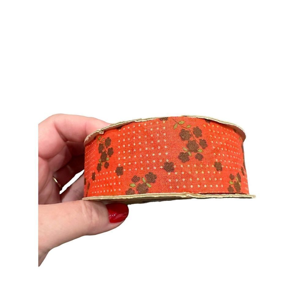 Weather proof Acetate Flocked Florist Ribbon 1.5” Roll Calico 40yds 60’s Floral‎